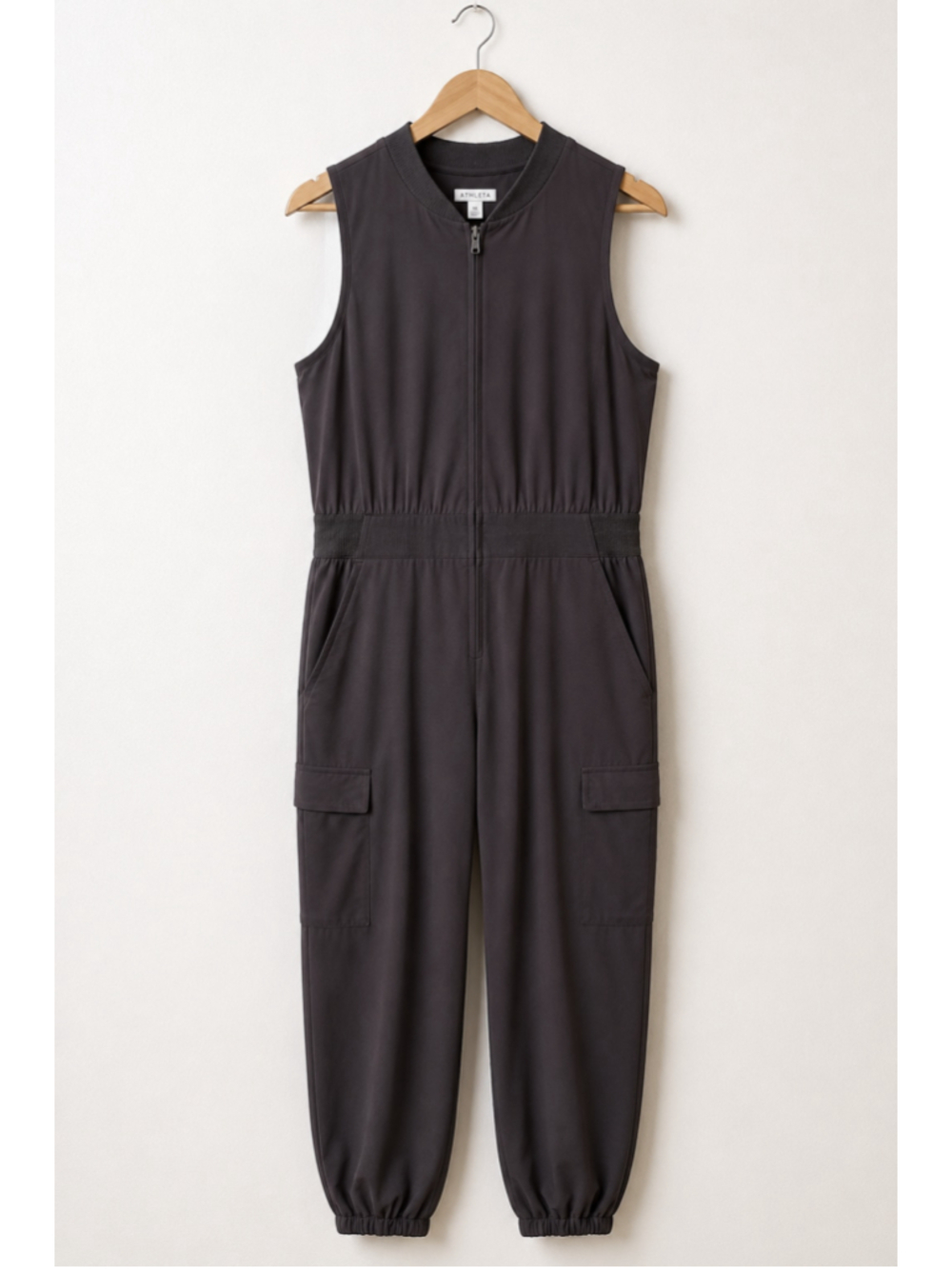 Athleta Brooklyn Utility Jumpsuit Women’s 16 Shale Featherweight Stretch Cargo